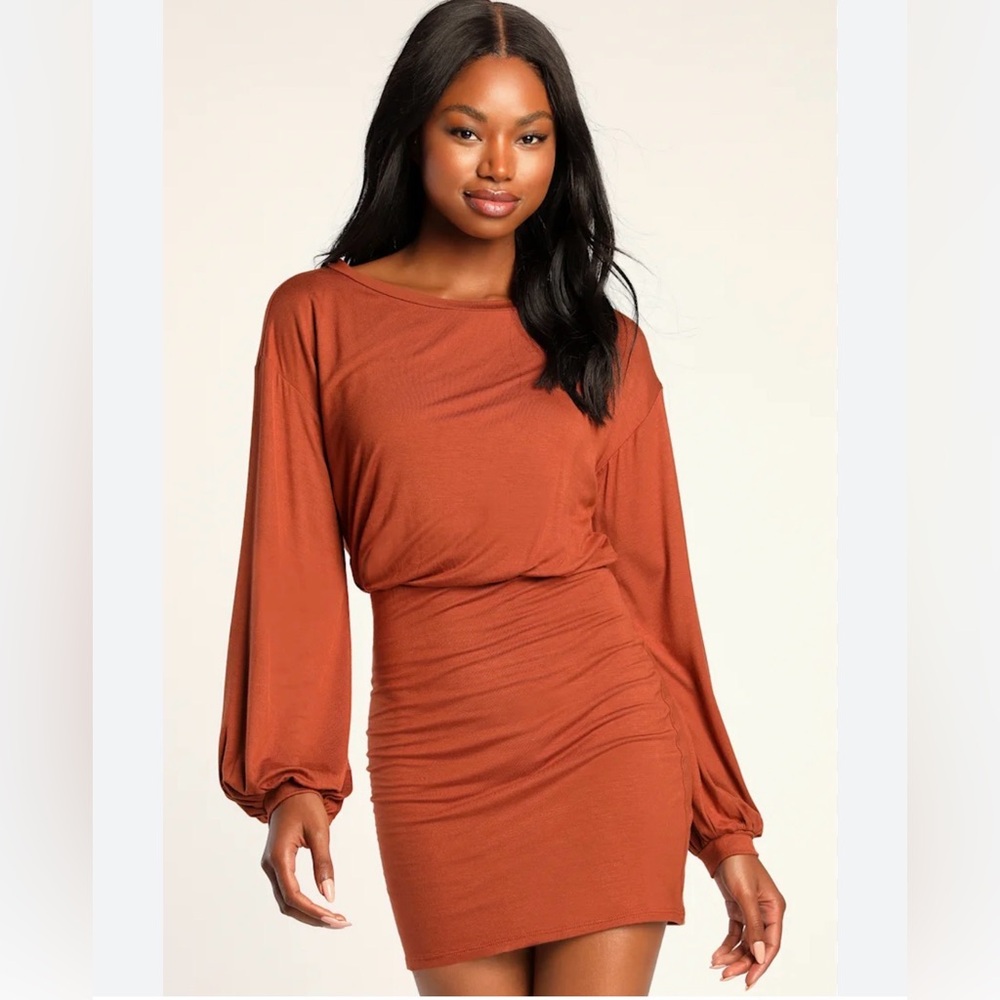 251 MWT Lulus Charmer Rust Orange Long Sleeve Bodycon Mini Dress Size Large